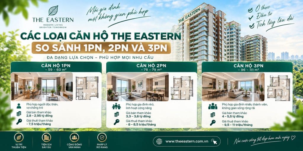 Các loại căn hộ The Eastern – So sánh 1PN, 2PN và 3PN